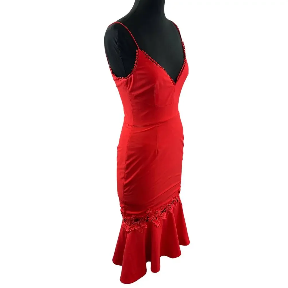 NICHOLAS Phoenix Red Orange Sleeveless V-Neckline Flounce Hem Dress Size 4 - Picture 6 of 10